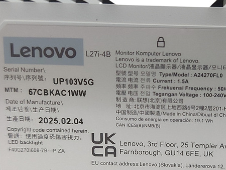 Monitor Lenovo L27i-4B 27" 1920 x 1080 (FullHD) IPS 100 Hz