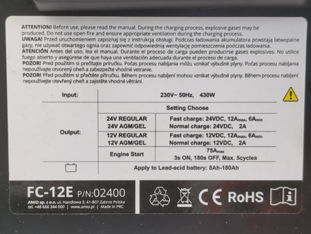 PROSTOWNIK SAMOCHODOWY Z ROZRUCHEM AMIO FC-12E 12-24V/2-12A