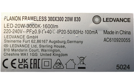 Lampa LED Ledvance PLANON Frameless 300x300 mm 20W 3000K