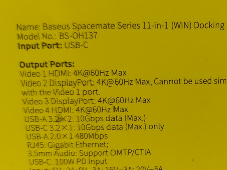 Stacja Dokująca Baseus Spacemate 11w1 USB-C 3 monitory 3 USB 10G RJ45 100W