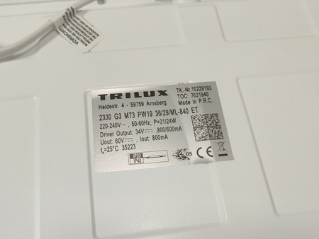TRILUX Panel LED 2330 G3 600 31/24W 4000K 3600/2900lm