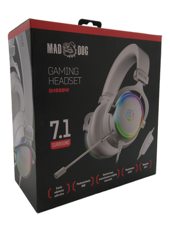 Słuchawki nauszne Mad Dog GH800W Białe przewodowe 7.1