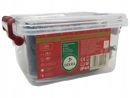 LAMPKI CHOINKOWE LED 180 SZT 12 M KOLOR ZIMNO-BIAŁY 8 EFEKTÓW ZEWN/WEWNĄTRZ