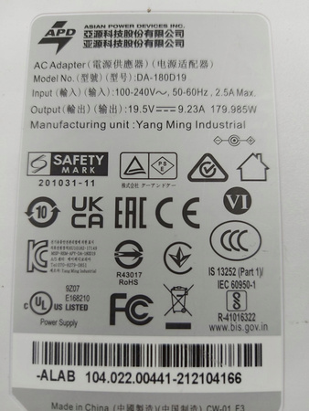 Zasilacz do ASUS MSI 19.5V 9.23A 180W 5.5/2.5 APD DA-180D19