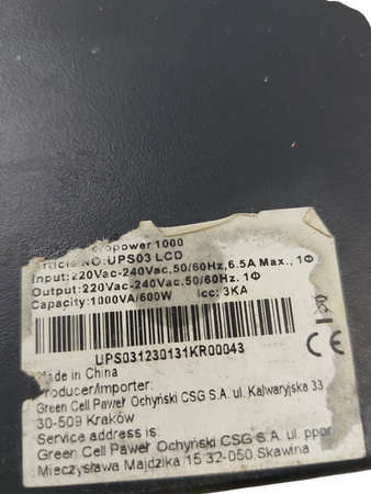 Zasilacz UPS GREENCELL UPS03 1000VA 600W Power Proof z wyświetlaczem LCD