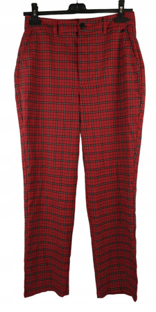 SPODNIE DAMSKIE PULL&BEAR ROZMIAR 36 CZERWONE W KRATKE