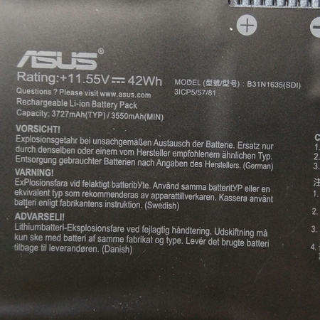 Bateria B31N1635 do laptopa ASUS