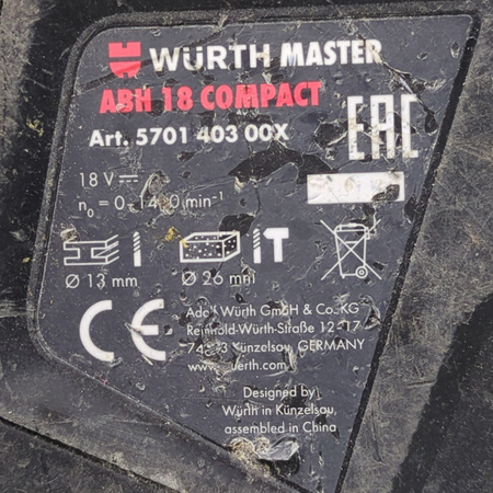 MŁOTOWIERTARKA AKUMULATOROWA WURTH MASTER ABH 18 COMPACT 18V
