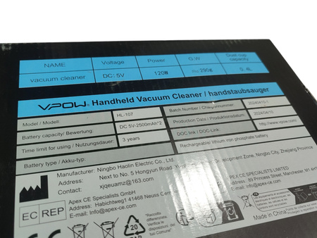 BEZPRZEWODOWY ODKURZACZ SAMOCHODOWY 120W 9000PA VPOW HL-107