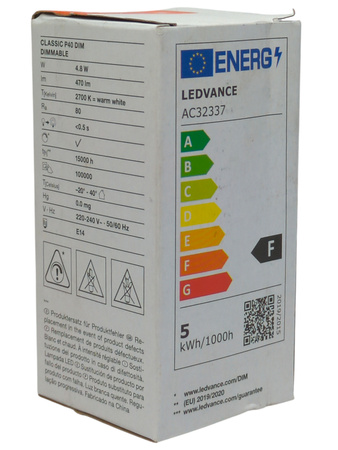 Żarówka LED Ledvance E14 P45 4.8W 470lm 2700K filament dim