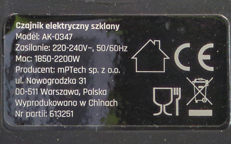 Czajnik elektryczny Hoffen AK-0347 2200 W 1,8 l czarny szklany LED
