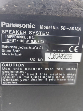 Kolumny głośnikowe Panasonic SB-AK18A GŁOŚNIKI 6om 100W