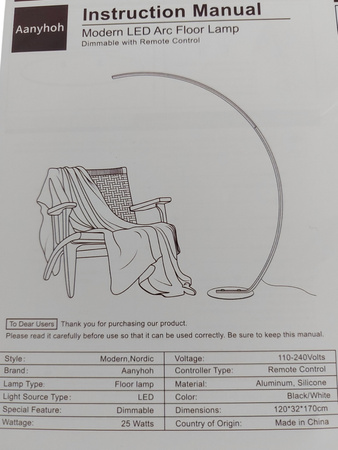 Nowoczesna lampa podłogowa Aanyhoh zakrzywiona LED z pilotem Czarny