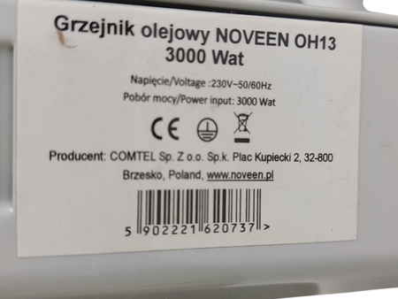 Grzejnik elektryczny olejowy NOVEEN OH13 3000 W Biały