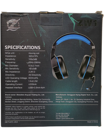 Słuchawki Ozeino ZW1 gamingowe 50mm RGB mikrofon niebieskie