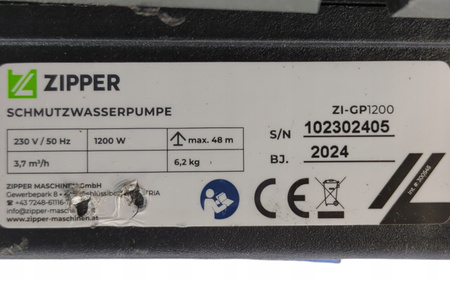 Pompa ogrodowa Zipper ZI-GP1200 1200W 3400l/h 43m stal nierdzewna