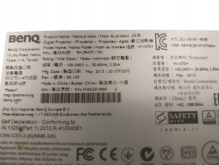 Projektor BENQ W1070+ Full HD (1920 x 1080), 2200 ANSI lumen, Wi-Fi