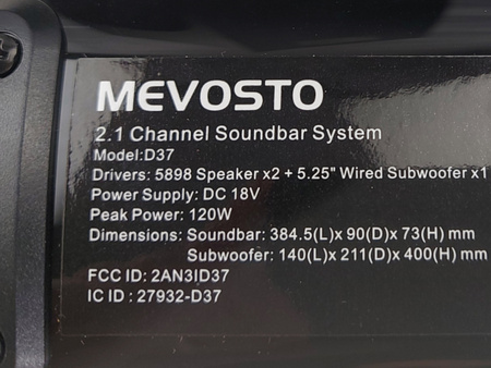 Soundbar z Subwooferem TV PC Gaming 2.1 CH BT 5.3 USB HD-ARC Mevosto D37