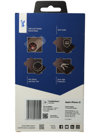 Szkło hybrydowe 3mk FlexibleGlass Apple iPhone 15 ochrona ekranu