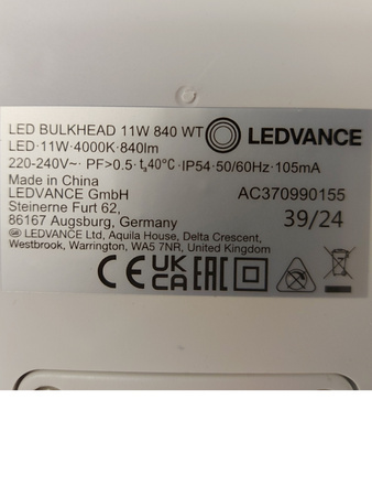 Lampa Ścienna LED BULKHEAD WT 1200lm 11W 4000K IP54 Zewnętrzna LEDVANCE