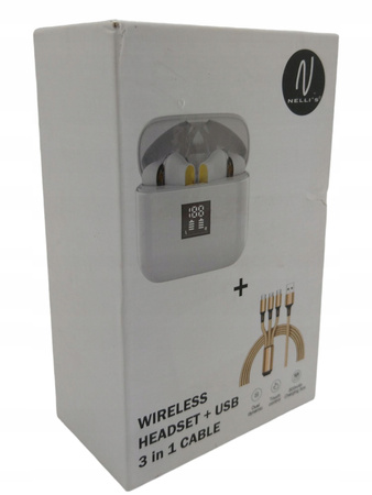 SŁUCHAWKI BEZPRZEWODOWE NELLIS + KABEL 3IN1 BIAŁE