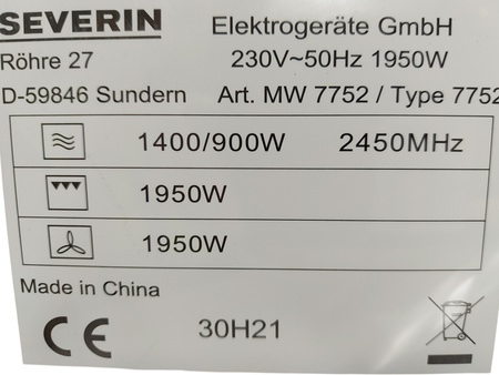 Kuchenka mikrofalowa SEVERIN MW 7752 900 W 25 litrów Czarny