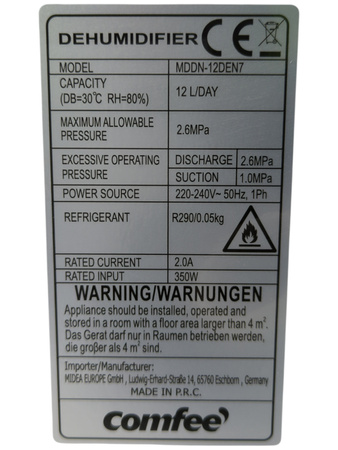 Osuszacz powietrza Comfee MDDN-12DEN7 250 W 12 l/24h