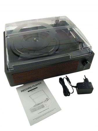 GRAMOFON RETRO Z BLUETOOTH AUX 3 PRĘDKOŚCI CZARNY GŁOŚNIKI R608