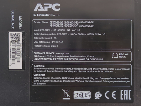 Zasilacz awaryjny UPS APC Back-ups 850 BE850G2-FR 12V 7Ah