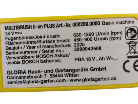Szczotka Gloria elektryczna akumulatorowa 18V 000299.000