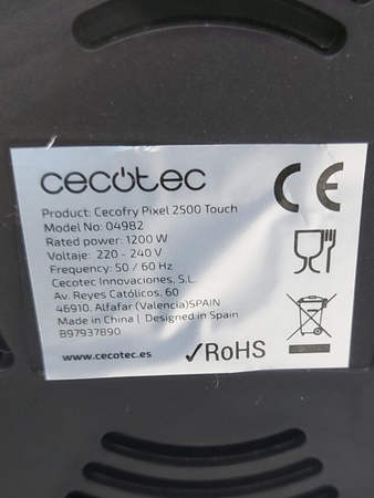 Airfryer Frytkownica beztłuszczowa frytownica 1200W 2,5L 04982 CECOTEC