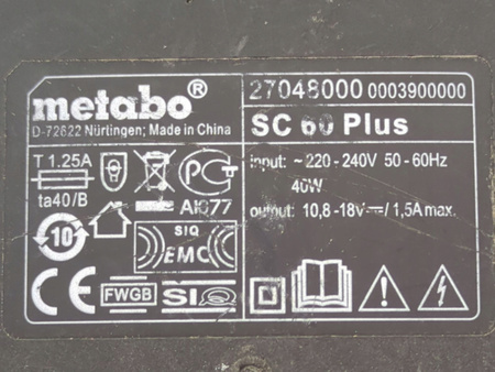 ŁADOWARKA METABO SC60 PLUS 627048000 10,8-18V