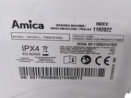 Pralka wolnostojąca Amica TWAC610DL 6kg 1000obr. D