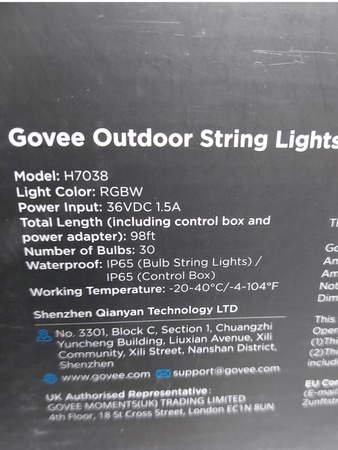 Girlanda zewnętrzna Lampki Govee Outdoor String Lights H7038 RGBW 30żarówek