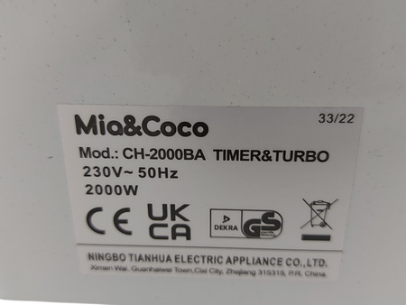 Grzejnik elektryczny konwektorowy 2000 W MIA&COCO CH-2000BA TIMER&TURBO
