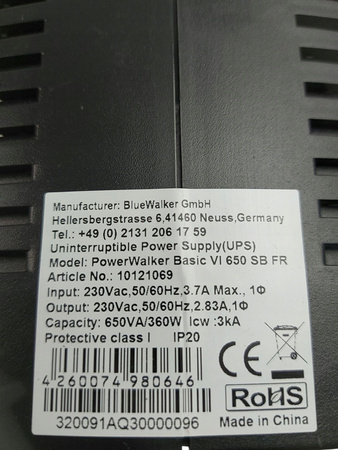 Zasilacz awaryjny UPS PowerWalker VI 650 SB FR 650VA 360W