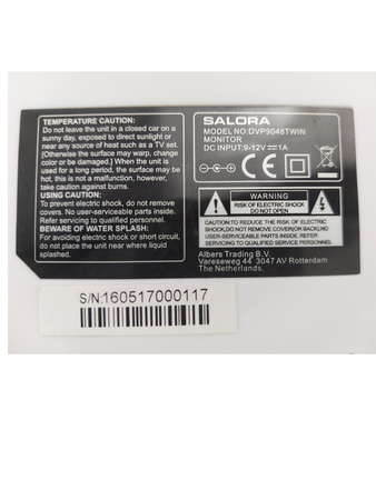 Ekran dodatkowy odtwarzacza DVD SALORA DVP9048TWIN