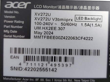 Monitor Acer Nitro XV272UV3bmiiprx 27'' 2560 x 1440 (WQHD) LED, IPS