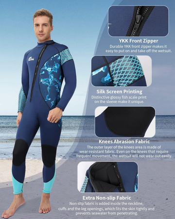 Kombinezon do nurkowania neoprenowy jednoczęściowy Yikayin 3mm