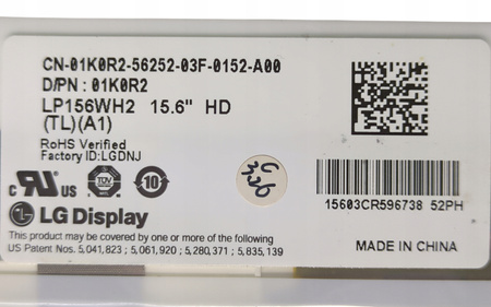 Matryca LG LP156WH2(TL)(A1) 15,6" 1366x768px 40pin Błyszcząca