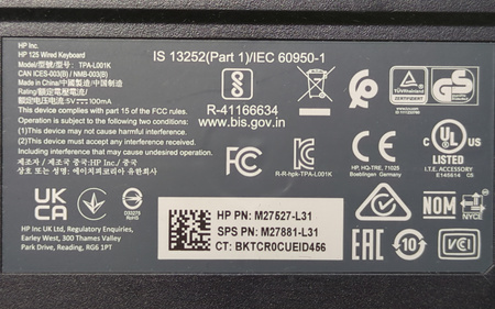 Klawiatura przewodowa membranowa HP TPA-L001K QWERTY czarna