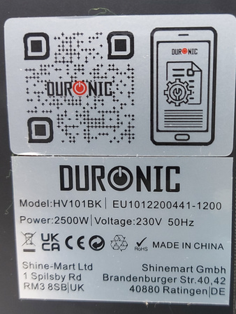 Grzejnik elektryczny Duronic HV101BK promiennikowy 2500W czarny