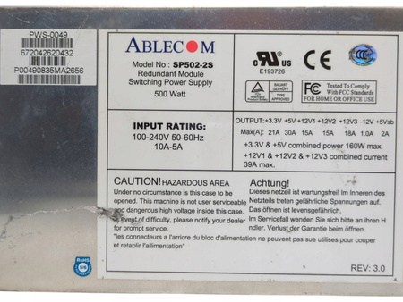 Zasilacz serwerowy Ablecom SP502-2S 500 W