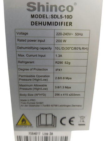 OSUSZACZ POWIETRZA SHINCO SDL5-10D 10 l/dzień 15m2