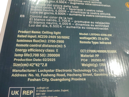 Lampa sufitowa Plafon LED Epicflare LS7D03-2210-2W 6500K 2900lm 42x42x2,8cm