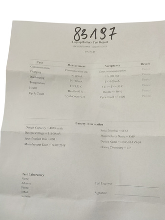 Bateria L17M3P53 do laptopa Lenovo cykle 336, żywotność 93%