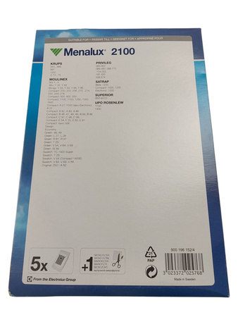 Worki Duraflow z filtrem do odkurzacza Menalux 2100 (5 sztuk)