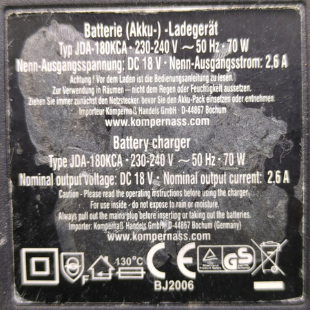 Ładowarka do akumulatorów PARKSIDE JDA-180 KCA 18 V 2,6 A 70W