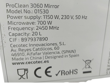 Kuchenka mikrofalowa Cecotec ProClean 3060 Mirror 700 W 20 litrów