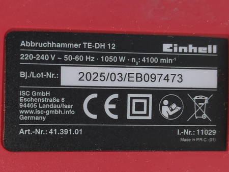 Młot wyburzeniowy Einhell TE-DH 12 SDS-Max 1050 W 4100 ud/min